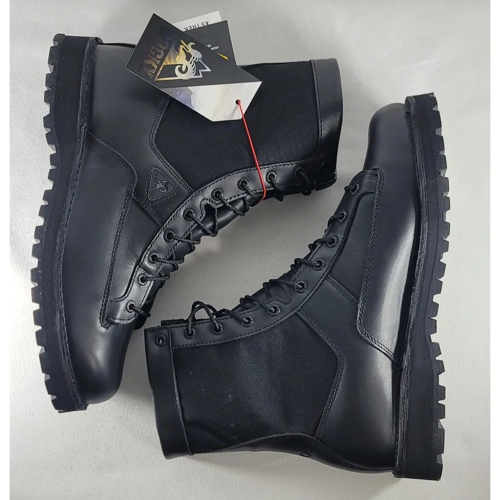 Rocky Men's Black Leather Portland Lace-up‎ Waterproof Combat Boots Vibram Soles
